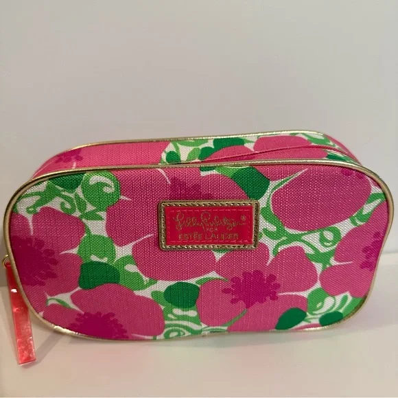 ❌SOLD❌Lilly Pulitzer For Estée Lauder Pink Floral Make Up Bag-Travel Case NEW - Picture 2 of 11
